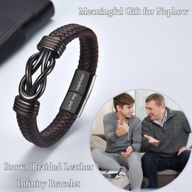 EYQV Nephew Gifts, Engraved Leather Bracelet Nephew Gifts from Auntie, Nephew Birthday Gifts Christmas Gifts Graduation Gifts for Him