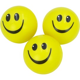 Happy Face Yellow Stress Ball Pack of 3 - Stress Balls for Adults/Teens/Kids, Squeeze Toy, Stress Relief Fidget Fiddle Toy, Great for Children with Autism Special Needs ADD ADHD
