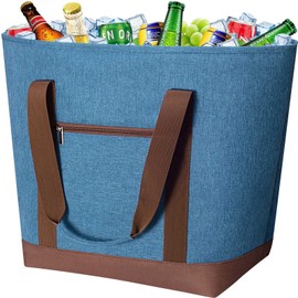 DSDCDJ Foldable Cool Bag Large with Waterproof Insulation 50L - Large Insulated Bag Leak-Proof Flexible Handles - Ideal Shopping Bag Insulated Thermal Bag Picnic Bag - Blue