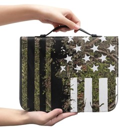 PCSJRKG American Flag Camouflage Hunting Leather Bible Cover for Men and Women, Kids Waterproof Bible Case Carrying Book Case Church Bag, Children's Bible Protective Bag with Handle and Zipper
