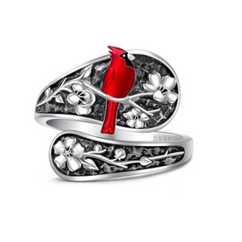 Red Cardinal Gifts Spoon Cardinal Ring Sterling Silver Spoon Rings for Women Memorial Bird Christmas Jewelry for Lloss of Loved One Size 7