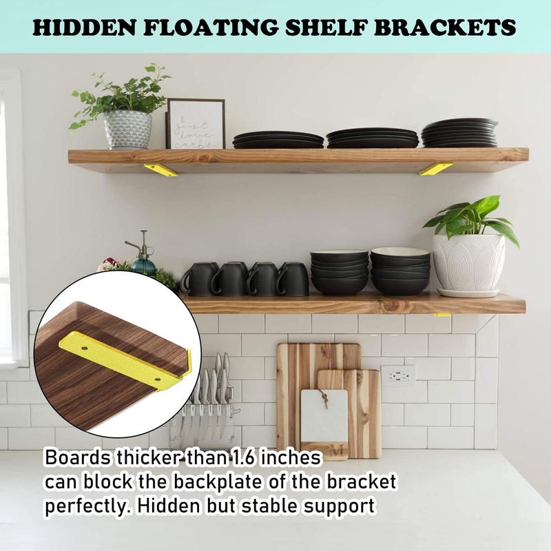 Advanced heavy-duty shelving bracket -5-inch floating shelving -0.2-inch thick gold