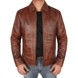III-Fashions Brown Distressed Lambskin Leather Jacket Men – Vintage Motorcycle Dress Coat | Wick, XL