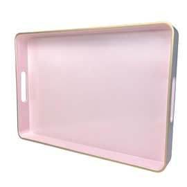 UOEKCS Pink Coffee Table Trays, Decorative Serving Tray with Handles, Plastic Tray for Ottoman, Bathroom, Living Room. 15.7"*10.2"