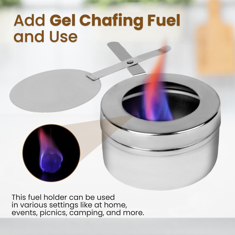 CHEFQ Stainless Steel Chafing Wick Fuel Holders with Safety Cover