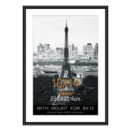 Hesmor Picture Frames 10 x 14 Inch Black Photo Frame Aluminum Acrylic Wall Mounting Single 25cm x 35cm Poster Frame with Mat for 8 x 12 Inch Portrait, Printing, Landscape, Certificate