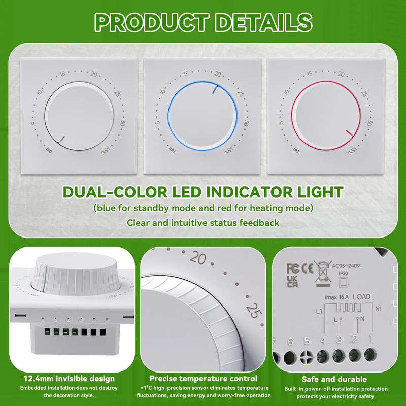 Thermostat Mechanical Electric Underfloor Heating Thermostats 16A 95-240V Temperature Controller