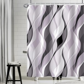 Lavender Shower Curtain, Uiiooazy Abstract Striped Geometric Line Bath Curtain Anti-Mould Waterproof Washable Polyester Fabric Bathroom Curtain with 12 Hooks 180 x 200 cm