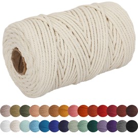 XKDOUS Beige Macrame Cord 5mm x 109yards, Colored Macrame Rope, Cotton Rope Macrame Yarn, Colorful Cotton Craft Cord for Wall Hanging, Plant Hangers, Crafts, Knitting