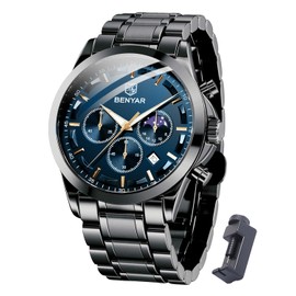 BENYAR Men's Watches Chronograph Watch Analogue Quartz Waterproof Date Business Casual Black Wrist Watches Gift for Men