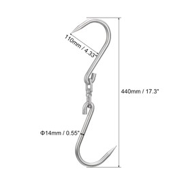 uxcell 17.3'' Swivel Meat Hooks, 0.55'' Thickness Stainless Steel Processing Butcher Hooks for Hanging Drying Smoking Meat Products