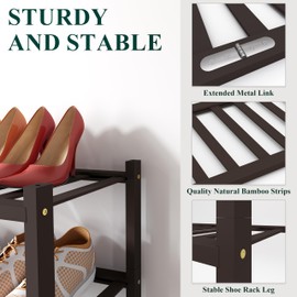 Smiry Bamboo Shoe Rack for Closet, 3 Tier - 33.86" Wide, Brown
