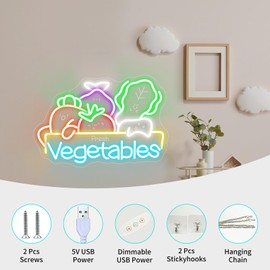 Fresh Vegetables Neon Sign,Dimmable LED Light for Kitchen Wall Decor,USB Powered Light Signs for Salad Restaurant Decor Neon Lights Wall-Mounted Art Decoration 16.1x10.8 inch