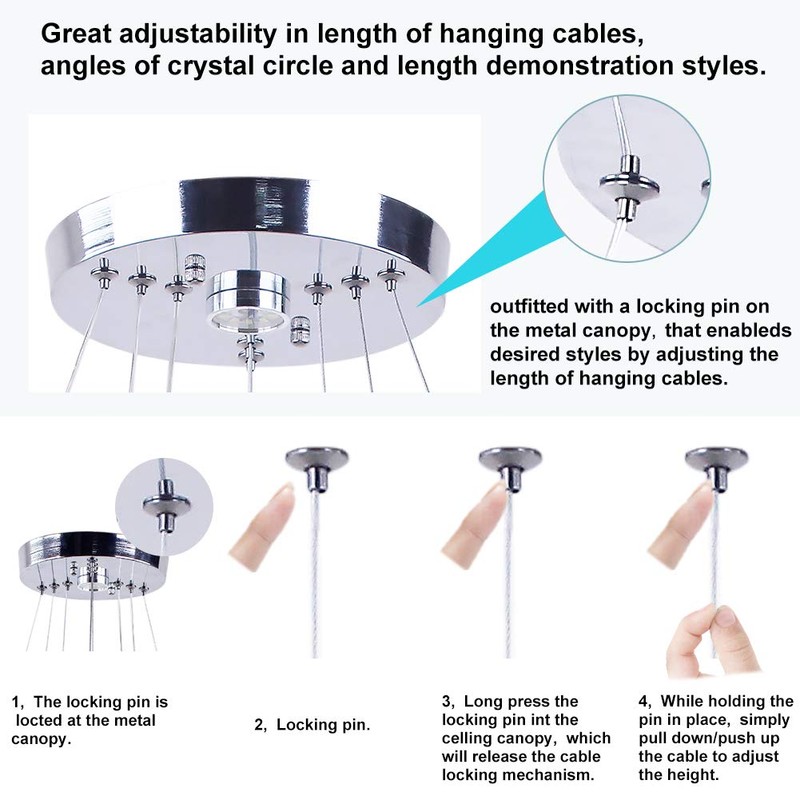 Dixun LED Chandeliers Modern Ceiling Light Fixture 3 Rings Adjustable
