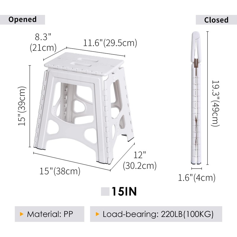 SHIMOYAMA Folding Step Stool 15IN Tall Plastic Foldable Step Stool
