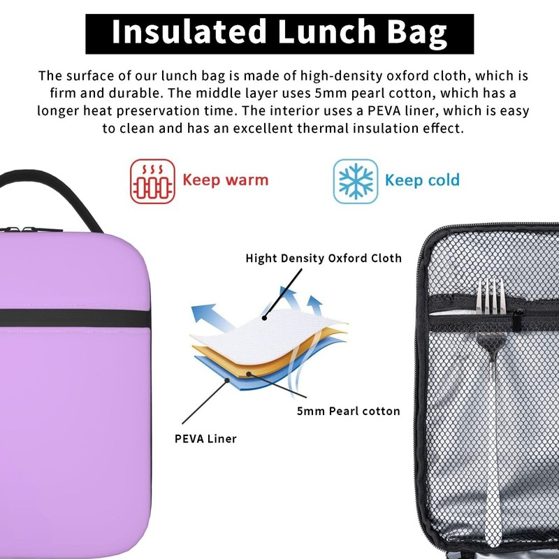Light Purple Lunch Box for Women Men Reusable Insulated Portable