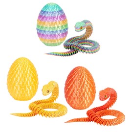 3PCS 3D Printed Snake in Egg, 3D Printed Dragon Egg Fidget Toy, 3D Printed Dragon Egg with Articulated Snake Inside Flexible Crystal Snake Easter Gifts for Adults Home Office Decor (3pcs/C)