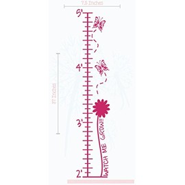 Butterflies and Flowers Growth Chart Vinyl Decals Girls Decor 7.5x37-Inch Hot Pink