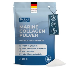 Marine Kollagen Pulver - 10.000mg pro Portion - Collagen Hydrolysat Pulver (Peptid Typ I), hochdosiert, Perfekte Löslichkeit & ohne Zusatzstoffe - aus Thunfisch, 350 g