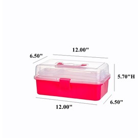 BangQiao 2-Tier Trays Clear Rose Red Plastic Storage Container Organizer Box, Multipurpose Portable Carrying Case with Latch Lock and Handle for Art, Craft, Sewing Supplies, First Aid, Makeup