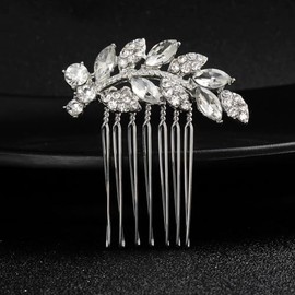 BERYUAN Crystal Rhinestone Hair Comb Leaf Rhinestone Wedding Hair Comb Rhinestone Headpiece for Wedding Handmade Crystal Wedding Hair Accessories for Women (silver)