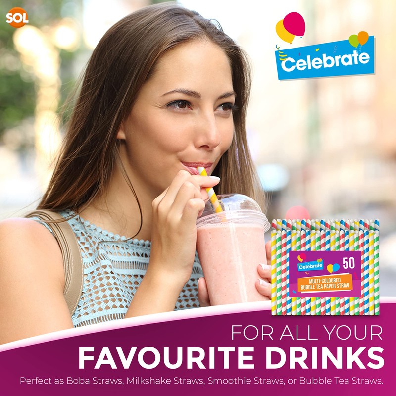 50pk Colourful Bubble Tea Straws 21cm | Large & Thick
