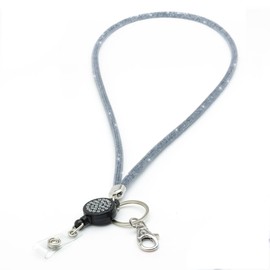 CKB LTD Grey Sparkle Lanyard Rhinestone Silver Glitter Crystal Gems Neck Strap with Swivel Metal Clip and Sparkly Bling Retractable reel ID Badge Holder Clip 1pc