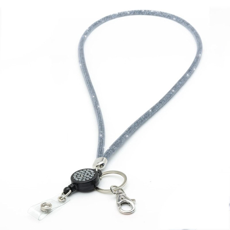 CKB LTD Grey Sparkle Lanyard Rhinestone Silver Glitter Crystal Gems