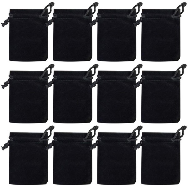 Nydotd 100pcs 2 X 2.8 inch Black Velvet Cloth Jewelry Pouches Velvet Drawstring Bags Christmas Candy Gift Bag Pouch for Wedding Favors Gifts, Event Supplies Party Favors
