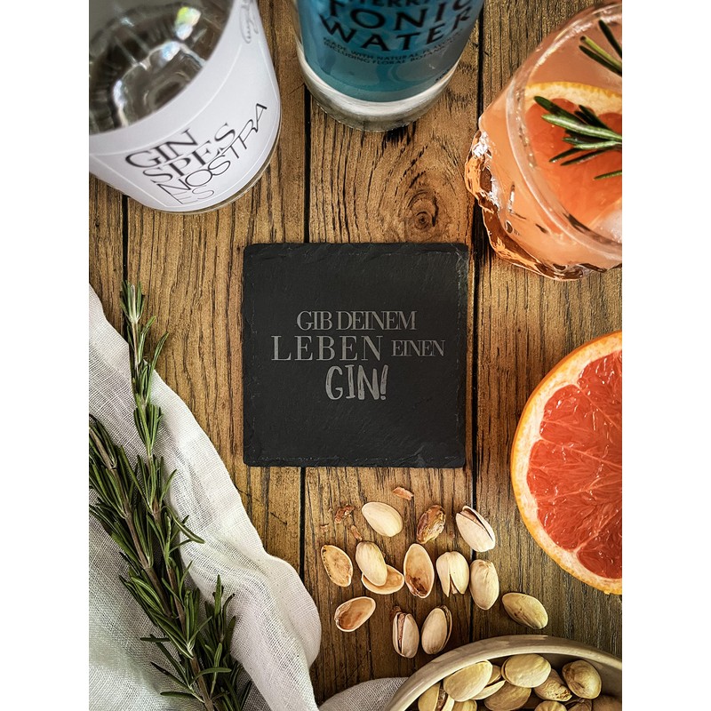 Slate Coaster Set (4 Pieces) for Gin with Gin Sayings
