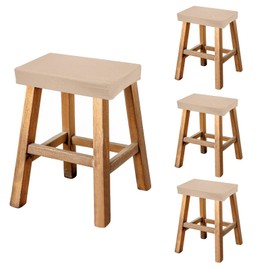 uxcell Bar Stool Cover Rectangle, Stretch Washable Saddle Counter Vanity Barstool Slipcover Seat Cushion Protector with Elastic Band for Wooden Metal Bench Chair(Khaki, 4Pcs)