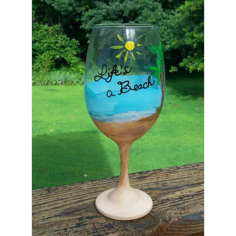 Life's a Beach Hand Painted Stemmed Wine Glass