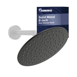 HammerHead Showers® Solid Metal 8 Inch Rainfall Shower Head – MATTE BLACK - Shower Head Rainfall - 2.5 GPM High Flow Shower Head Optimized for Pressure – Large Round Rain Shower Heads