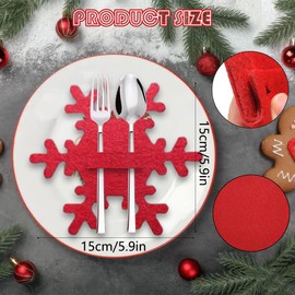 BASEMMAHER 18 Pcs Christmas Snowflake Cutlery Bags Xmas Snowflake Silverware Pockets Felt Tableware Knife Folk Flatware Covers Holders for Home Party Table Decoration (Red Green Gray)