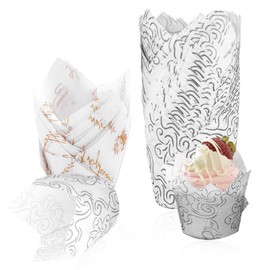 Tulip Cupcake Cases, 100PCS Tulip Muffin Cases, Muffin Liners Disposable Baking Cups Baking Cases Greaseproof Muffin Cup for Weddings Birthday Party (White)