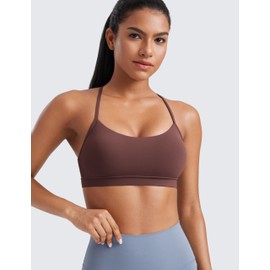 CRZ YOGA Butterluxe Womens Y Back Sports Bra - Padded Racerback Low Impact Spaghetti Thin Strap Workout Yoga Top Taupe X-Small