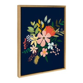 Kate and Laurel Sylvie Floralis C Framed Canvas Wall Art by Mia Charro, 18x24 Gold, Delicate Floral Wall Decor for Living Room, Office, Bedroom, Or Bathroom