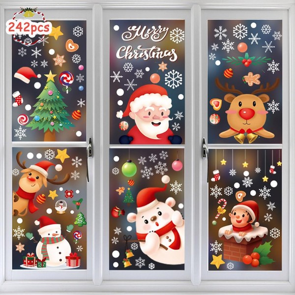 9 Sheets Christmas Window Stickers, Pack of 242 Christmas Stickers,