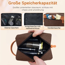 Lizzton Travel Toiletry Bag for Men - Water-Resistant PU Leather Base, Large Capacity Dopp Kit with Hanging Handle for Travel, Gym, Camping & Bathroom Organization, Brown