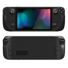 PlayVital Full Set of Protective Skin Decals for Steam Deck Custom Stickers Vinyl Cover for Steam Deck Mobile Gaming PC [Black Silver Carbon Fiber]