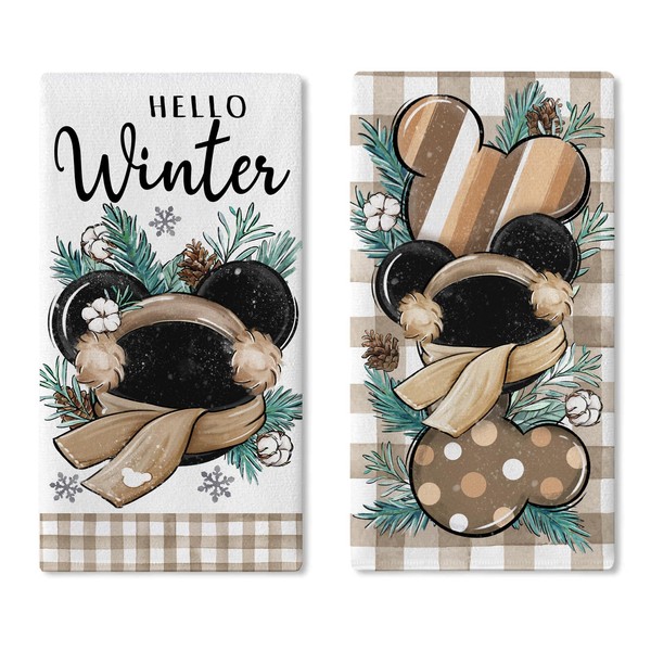 YMCAFZ Hello Winter Kitchen Dish Towels Set of 2, Brown