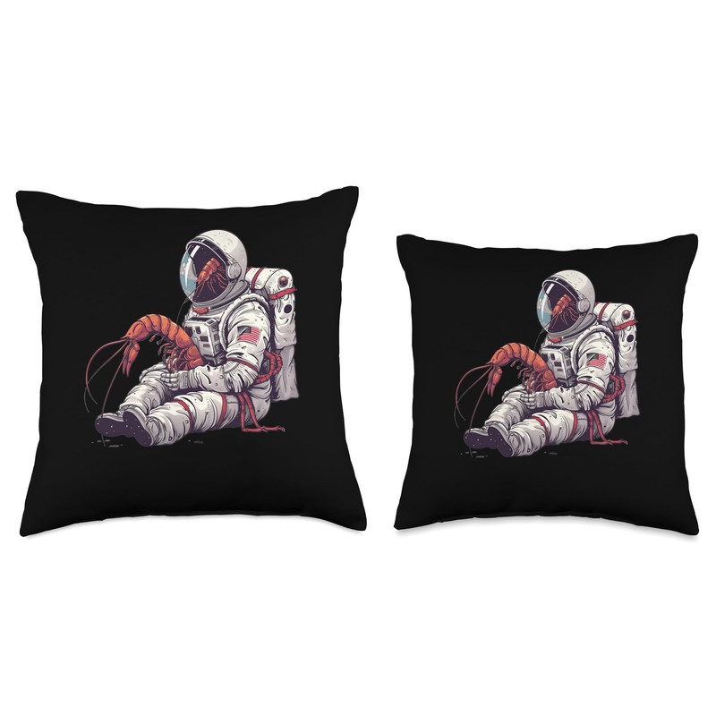 Cherry Shrimp As An Astronaut Throw Pillow
