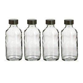 Perfume Studio® 4oz Essential Oil Glass Bottles - Pack of 4 Boston Round Glass Bottles with Black Cap - Complimentary Perfume Sample Vial (Clear Glass)