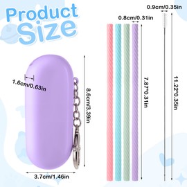 4 Set Portable Collapsible Straw,Reusable Straws Silicone with Case Silicone Portable Drinking travel Straw Set for Party Travel Cold or Hot with 4 Cleaning Brushes(Purple, Pink, Green, Blue）