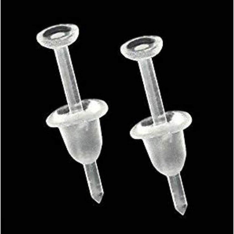 EARRING STUD SETTINGS + EARNUTS 3mm ALLERGY FREE CLEAR PLASTIC