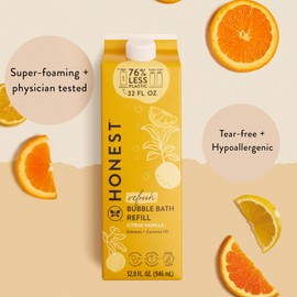 The Honest Company Foaming Bubble Bath Refill Carton, Gentle for Baby, Naturally Derived, Tear-Free, Hypoallergenic, Citrus Vanilla Refresh, 32 fl oz