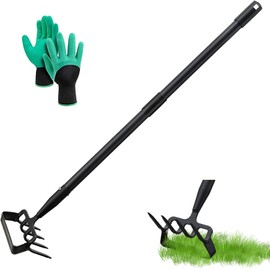 Garden Hoe, 2-in-1 Garden Hoe with Rake, 170 cm Stirrup Hoe and 4-Tooth Spike Rake Garden Hoe for Weeding, Garden Tool Hoe for Weeding/Loosening Soil