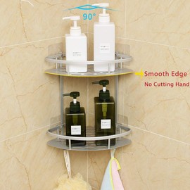 Hawsam No Drilling Bathroom Corner Shelves, Aluminum 2 Tier Shower Shelf Caddy Adhesive Storage Basket for Shampoo (Corner)