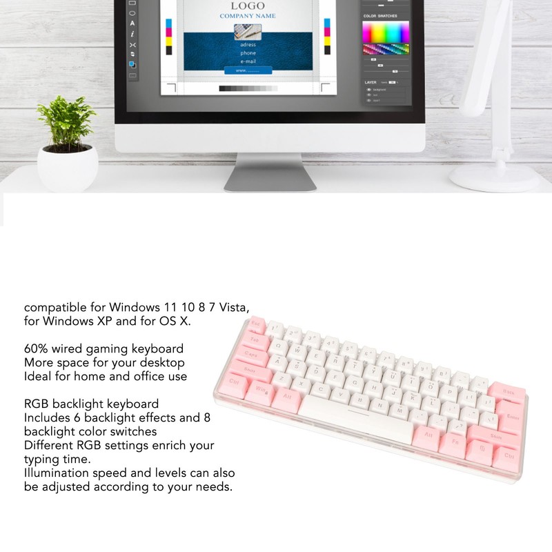 60% Wired Gaming Keyboard RGB Mini Keyboard Imitated Mechanical Technique