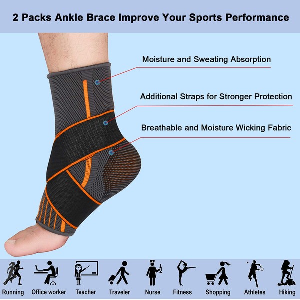 2 Packs Breathable Ankle Brace, Ankle Support Sleeve with Compression
